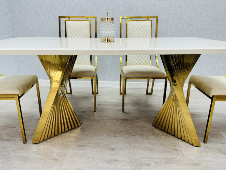 Ravello 180cm Black & Gold - Cream & Gold Marble Dining Table