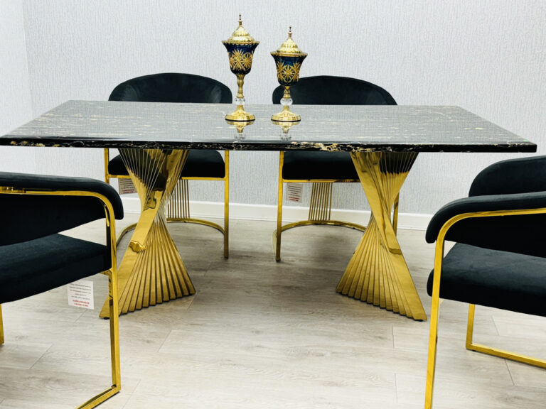 Ravello 180cm Black & Gold - Cream & Gold Marble Dining Table
