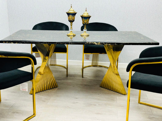Ravello 180cm Black & Gold - Cream & Gold Marble Dining Table