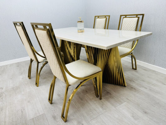 Ravello 180cm Black & Gold - Cream & Gold Marble Dining Table