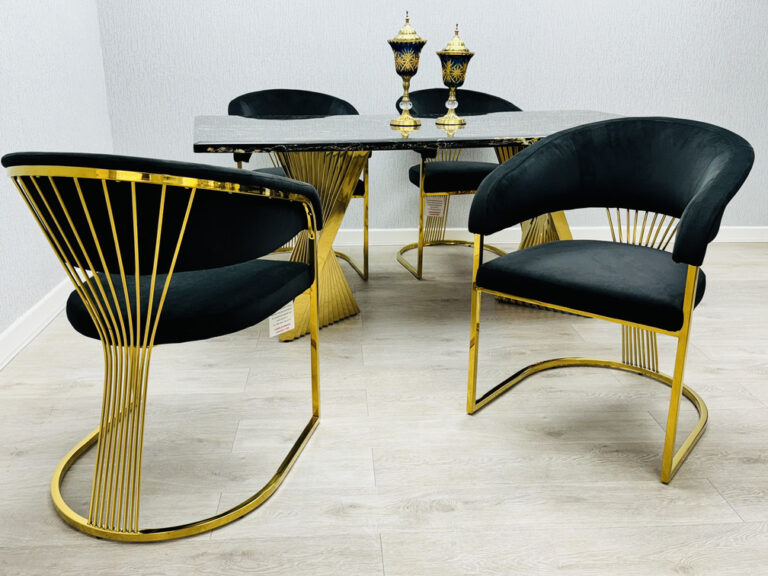 Ravello 180cm Black & Gold - Cream & Gold Marble Dining Table