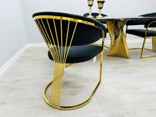 Ravello 180cm Black & Gold - Cream & Gold Marble Dining Table